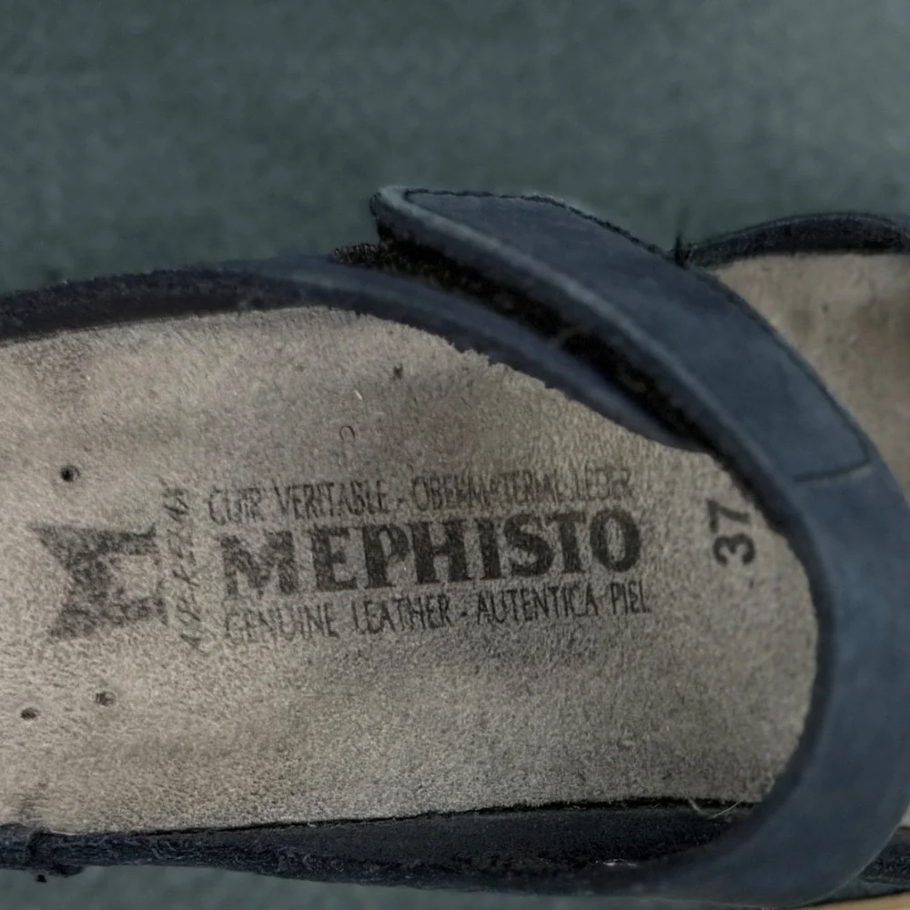Mephisto Sandals Womens 37‎ (US 6.5) Blue Gray Comfort Adjustable Straps Leather